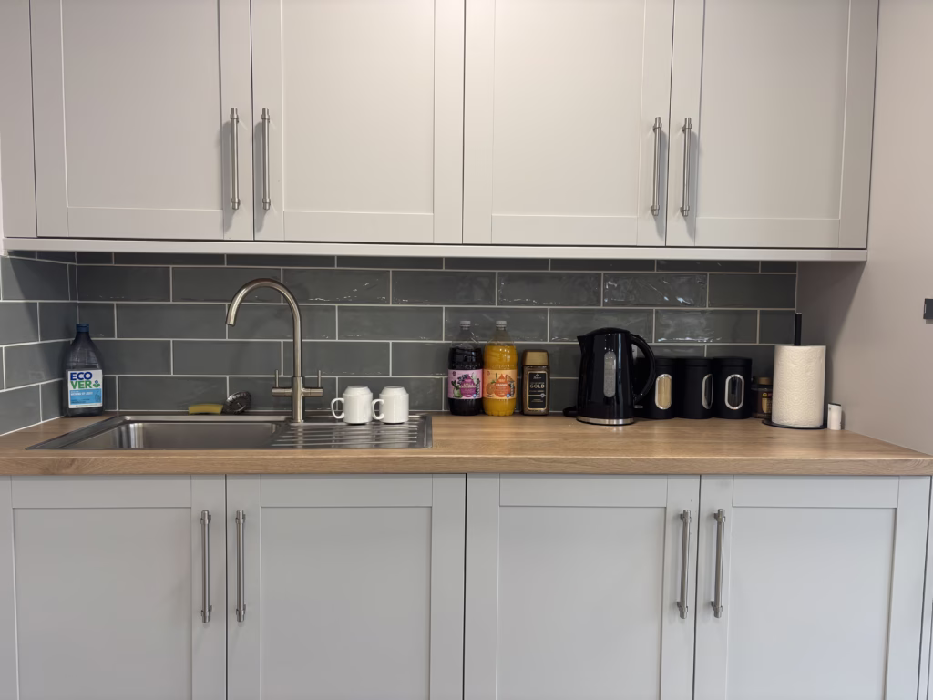 Our brand new community room, recently fitted with a kitchenette, disabled toilet and disabled access. Kitchen